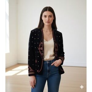 AMPM Ankur Modi Priyanka Modi Black Velvet Embellished Jacket Sz M Lux Old Money